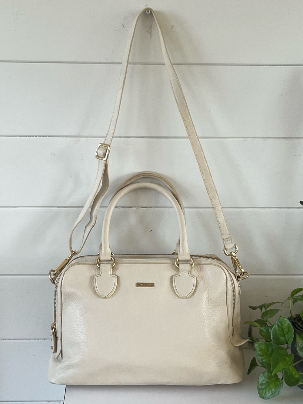 Danier cream beige leather satchel purse